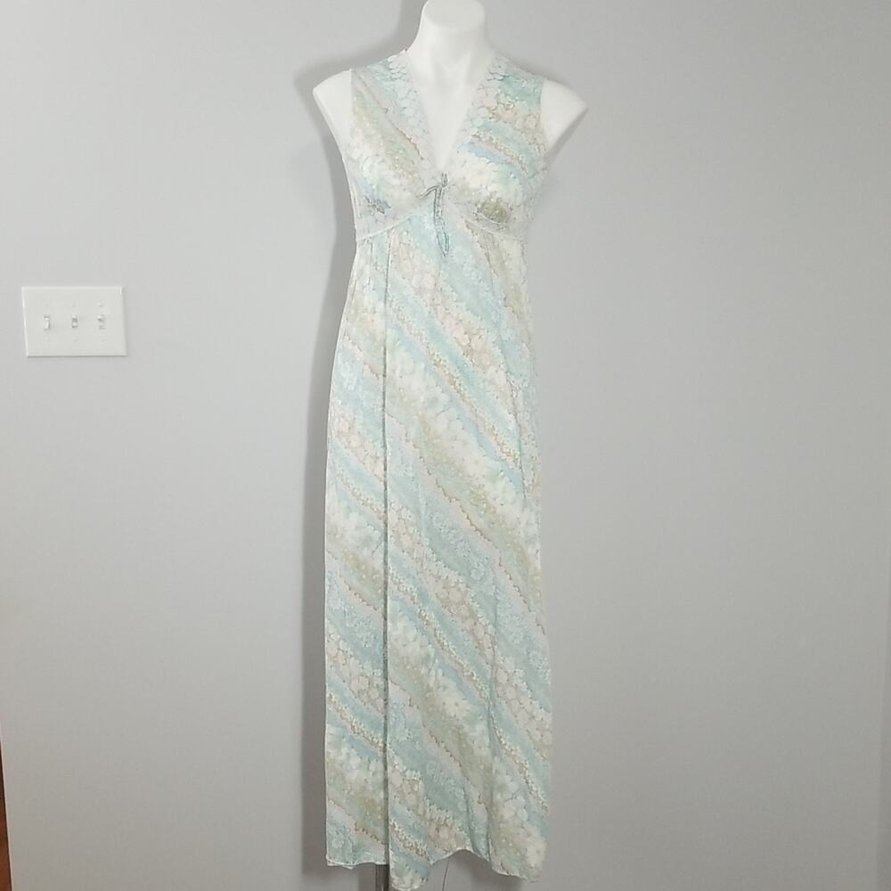 Vintage 80s ILGWU Union Label Floral Slip Nightgown Lace Trim XS